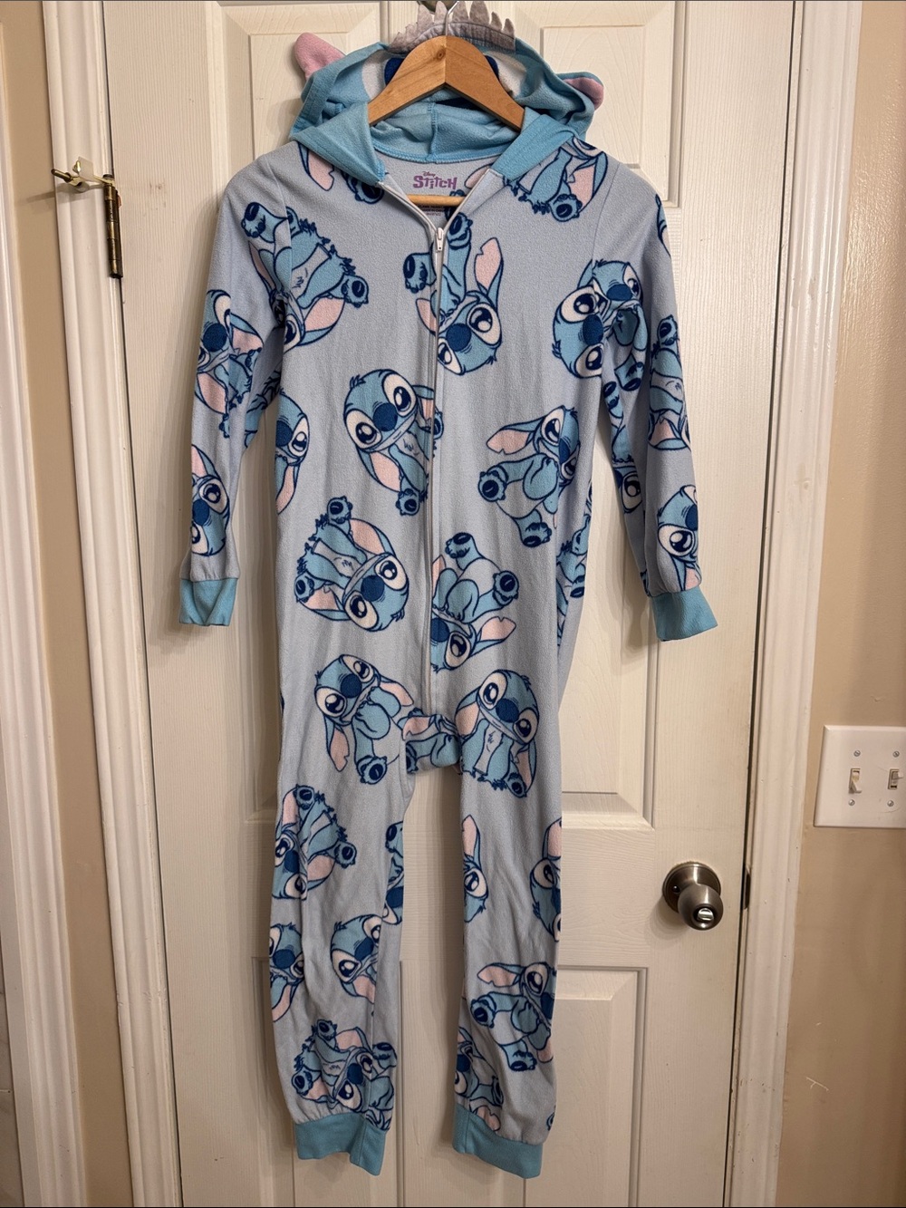 Disney Light Blue Stitch Hooded Fleece Onesie Pajamas